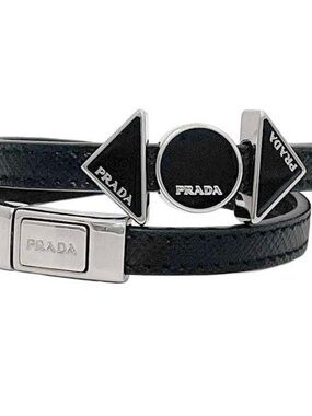 Prada Black Saffiano 2ib363 Leather Charm Bracelet
